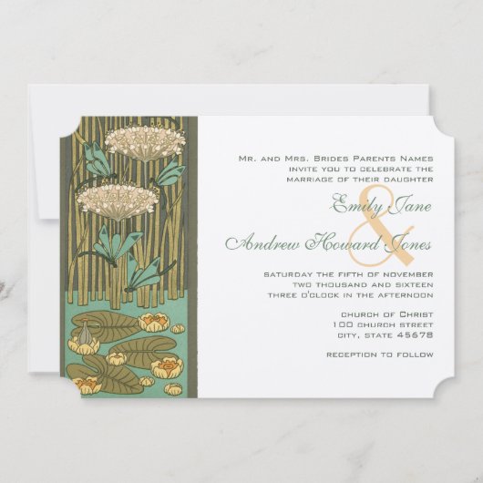 Invitation Police noire Dragonfly Art nouveau RGB HexCode 4C5 (Devant)