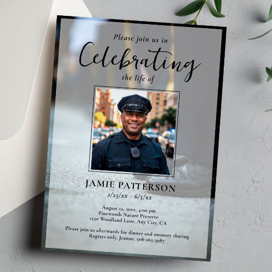 Invitation Police Officer Celebration of Life Photo, Funeral