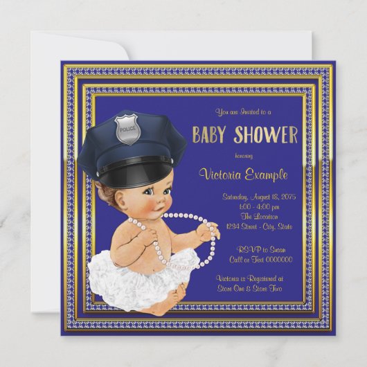 Invitation Police Officier Baby Girl Douche (Devant)