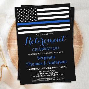Invitation Police Officier Parti de retraite Mince Ligne bleu