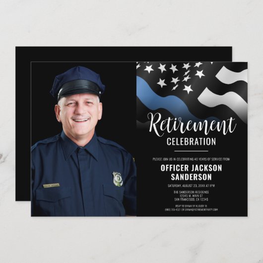 Invitation Police Retraite Ligne bleue Police Application de (Devant / Derrière)