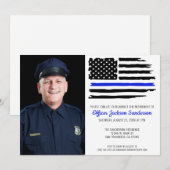 Invitation Police Retraite Party Mince ligne bleue (Devant / Derrière)