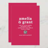 Invitation Police rétro Hot rose QR Code moderne Mariage (Devant / Derrière)