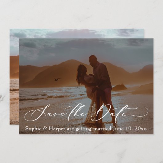 Invitation Police romantique de luxe Photo Enregistrer la car (Devant / Derrière)