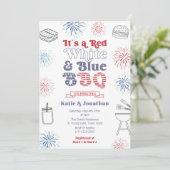 Invitation Police Rouge Blanc Et Bleu Couples BBQ Douche (Debout devant)