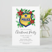 Invitation Police Shield with Poinsettia Merry Christmas (Debout devant)