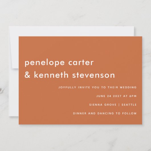 Invitation Police simple moderne Boho Burning Orange Mariage (Devant)