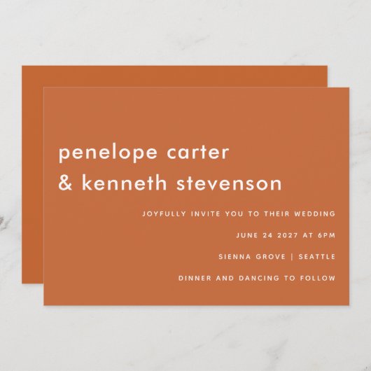 Invitation Police simple moderne Boho Burning Orange Mariage (Devant / Derrière)