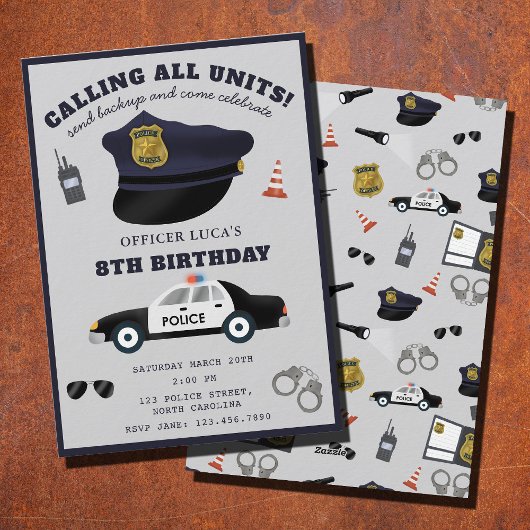 Invitation Police Themed Policeman Cop Birthday Party