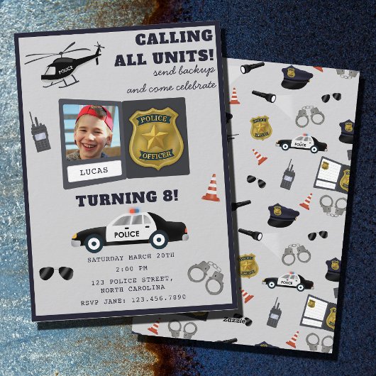 Invitation Police Themed Policeman Cop Birthday Photo