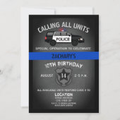 Invitation Police VUS Badge Mince Ligne Bleue Anniversaire (Devant)