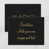 Invitation Polices personnalisées Mario Gold Black (Devant / Derrière)