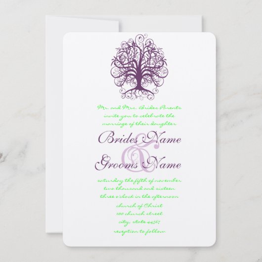 Invitation Polices Purple Tree Lime Mariage Inviter (Dos)