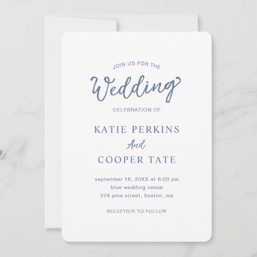Invitation Polices simples Dusty Blue Bold Mariage moderne (Devant)