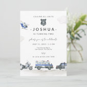 Invitation Policier Anniversaire Policeman voiture de flic (Debout devant)