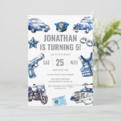 Invitation Policier garçons à thème 5e fête d'anniversaire (Debout devant)