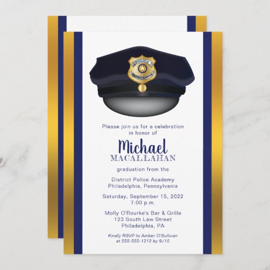 Invitation Policier | Police | Cop Casquette Graduation Party (Devant / Derrière)