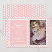 Invitation Polka blanche rose mignonne Point Petite fille 1er (Devant / Derrière)