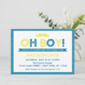 Invitation Polka bleu et jaune Point Oh Baby shower garçon (Debout devant)