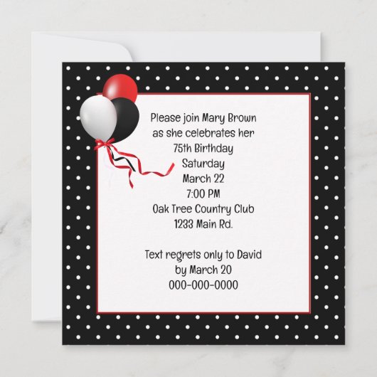 Invitation Polka Dot 75e fête d'anniversaire (Dos)