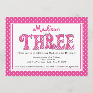 Invitation Polka Dot Alphabet troisième anniversaire Invitati