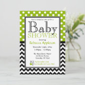 Invitation Polka Dot Apple Green et Baby shower Chevron (Debout devant)