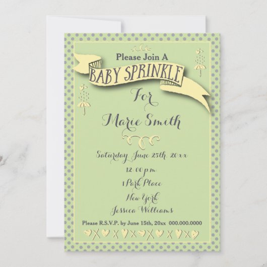 Invitation Polka Dot Avec Le Ruban Bébé Saupoudré (Devant)