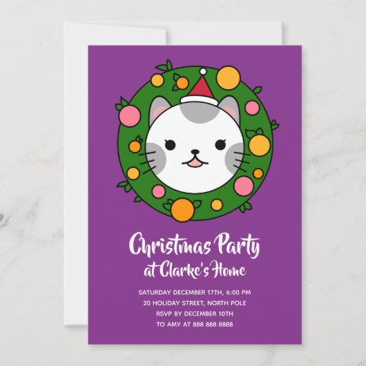 Invitation Polka Dot Chat Noël (Devant)