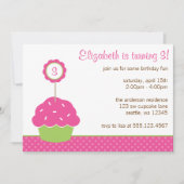 Invitation Polka Dot, fête d'anniversaire du Cupcake rose et  (Devant)