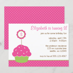 Invitation Polka Dot, fête d'anniversaire du Cupcake rose et