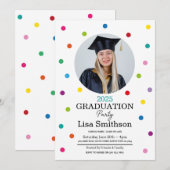 Invitation Polka Dot Graduation Confetti Colorful Party (Devant / Derrière)