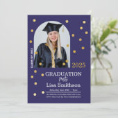 Invitation Polka Dot Graduation Confetti Marine Gold Photo (Debout devant)