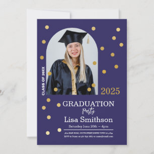 Invitation Polka Dot Graduation Confetti Marine Gold Photo