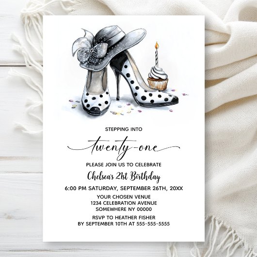 Invitation Polka Dot High Heel Shoes 21st Birthday