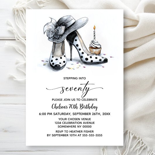 Invitation Polka Dot High Heel Shoes 70th Birthday