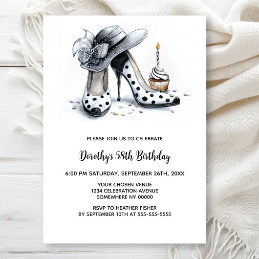 Invitation Polka Dot High Heel Shoes Birthday Party