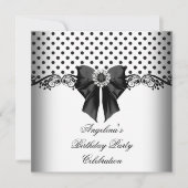 Invitation Polka Dot Noir Blanc fête d'anniversaire (Devant)