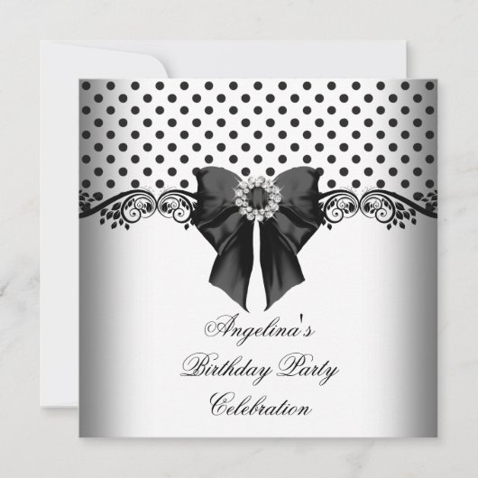 Invitation Polka Dot Noir Blanc fête d'anniversaire (Devant)