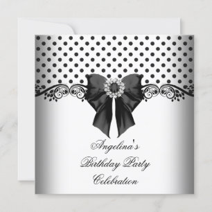 Invitation Polka Dot Noir Blanc fête d'anniversaire