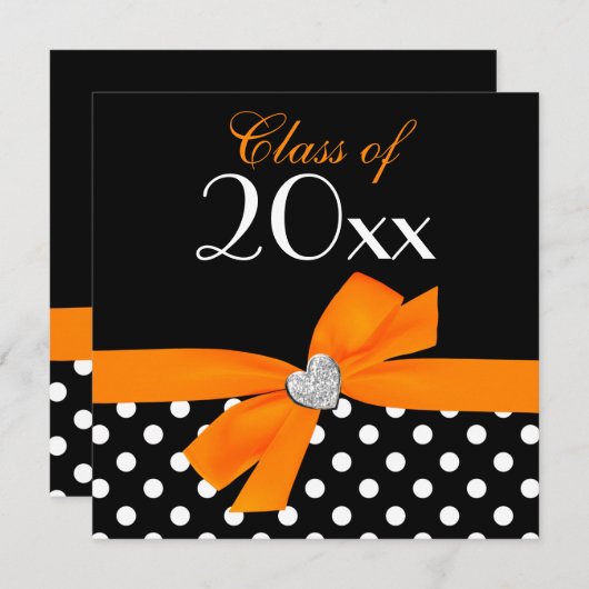 Invitation Polka Dot Orange Black Bow Heart Party (Devant / Derrière)