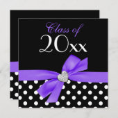 Invitation Polka Dot Purple Black Bow Heart Party (Devant / Derrière)