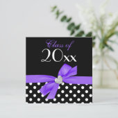 Invitation Polka Dot Purple Black Bow Heart Party (Debout devant)