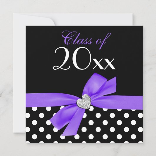 Invitation Polka Dot Purple Black Bow Heart Party (Devant)