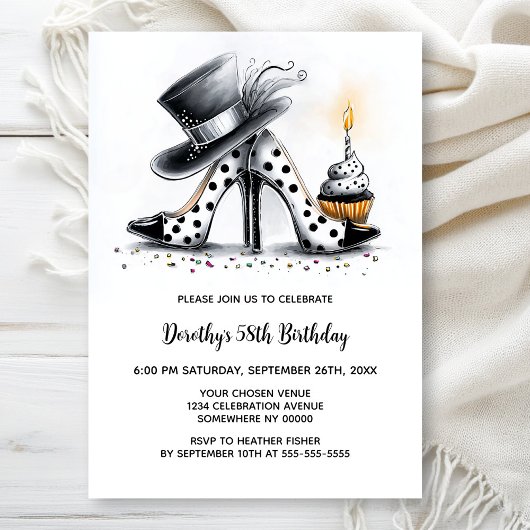 Invitation Polka Dot Stiletto Shoes Birthday Party