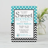 Invitation Polka Dot Turquoise & Chevron Sweet sixteen (Debout devant)
