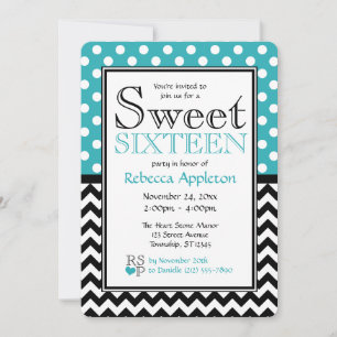 Invitation Polka Dot Turquoise & Chevron Sweet sixteen