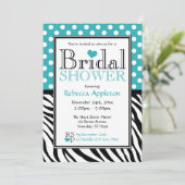 Invitation Polka Dot Turquoise & Zebra Fête des mariées d'imp (Debout devant)