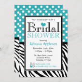 Invitation Polka Dot Turquoise & Zebra Fête des mariées d'imp (Devant / Derrière)