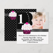 Invitation Polka Dot Zebra Cupcake Girls Photo 1er Anniversai (Devant / Derrière)