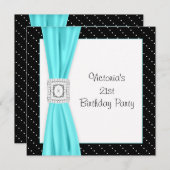 Invitation Polka noir blanc point Diamant Turquoise 21e anniv (Devant / Derrière)